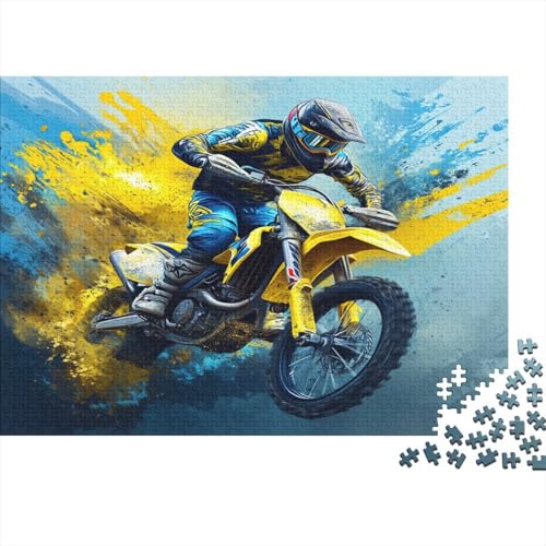 Motocross Fahrer Puzzle 1000-teilige Schwer Puzzle Spielzeug Lernspiel Impossible Gelbes Fahrrad Herausforderung Spielzeug Für Erwachsene Kinder 1000pcs (75x50cm) von CCIZFMQ