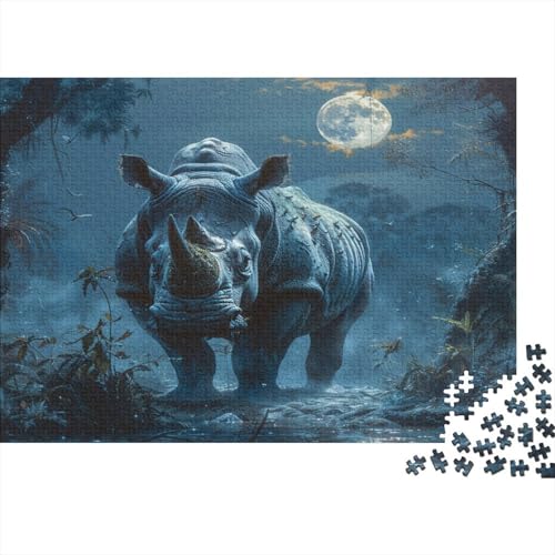 Nashorn Puzzle 1000-teilige Schwer Puzzle Spielzeug Lernspiel Impossible Mondnachtwald Herausforderungsspielzeug Für Erwachsene Und Kinder Ab 12 Jahren 1000pcs (75x50cm) von CCIZFMQ