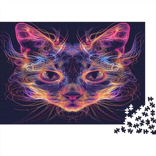 Niedliche Katze Puzzle 1000 Teile Schwer Puzzle Spielzeug Lernspiel Impossible Neon Kunst Herausforderung Spielzeug Für Erwachsene Und Kinder in Bewährter 1000pcs (75x50cm) von CCIZFMQ