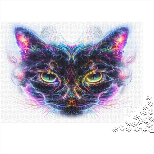 Niedliche Katze Puzzle 1000-teilige Schwer Puzzle Spielzeug Lernspiel Impossible Psychedelische Farben Herausforderungsspielzeug Für Erwachsene Und Kinder Ab 12 Jahren 1000pcs (75x50cm) von CCIZFMQ