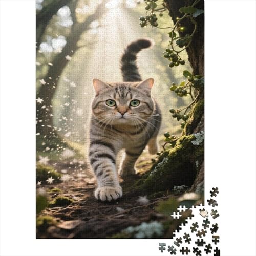 Niedliche Katze Puzzle 1000-teilige Schwer Puzzle Spielzeug Lernspiel Impossible Sun Forest Herausforderungsspielzeug Für Erwachsene Und Kinder in Bewährter 1000pcs (75x50cm) von CCIZFMQ