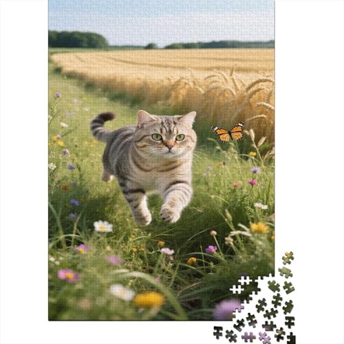 Niedliche Katze Puzzles 1000-teilige Schwer Puzzle Spielzeug Lernspiel Impossible Wheat Field Herausforderungsspielzeug Für Erwachsene Kinder 1000pcs (75x50cm) von CCIZFMQ