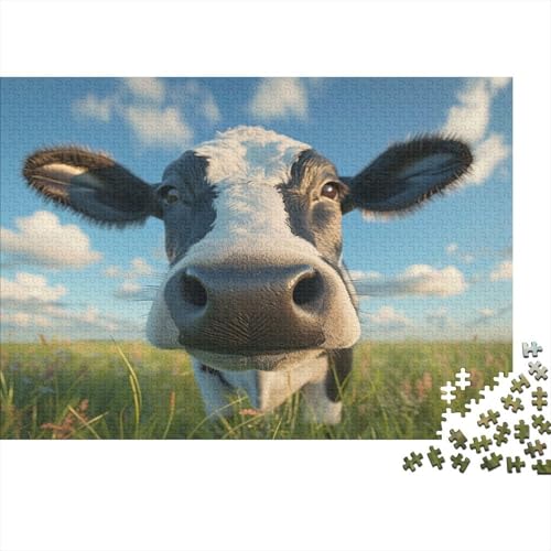 Niedliche kleine Kuh Puzzle 1000-teilige Schwer Puzzle Spielzeug Pädagogisches Spiel Impossible Himmel Grasland Herausforderung Spielzeug Für Erwachsene Und Kinder Ab 14 Jahren 1000pcs (75x50cm) von CCIZFMQ