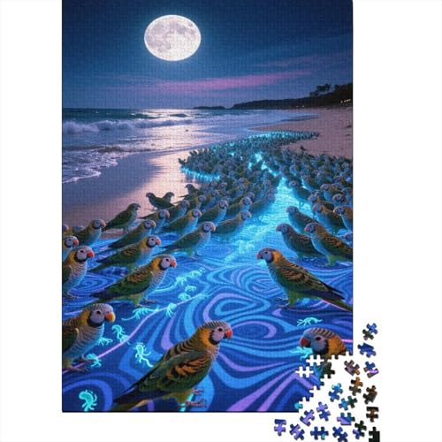 Papagei Puzzle 1000 Teile Schwer Puzzle Spielzeug Lernspiel Impossible Moon Night Beach Herausforderung Spielzeug Für Erwachsene Und Kinder in Bewährter 1000pcs (75x50cm) von CCIZFMQ