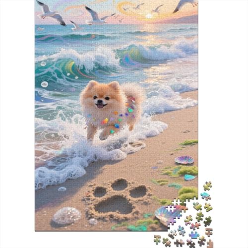 Pommerner Welpe Puzzle 1000-teilige Schwer Puzzle Spielzeug Lernspiel Impossible Sunset Beach Herausforderungsspielzeug Für Erwachsene Kinder 1000pcs (75x50cm) von CCIZFMQ