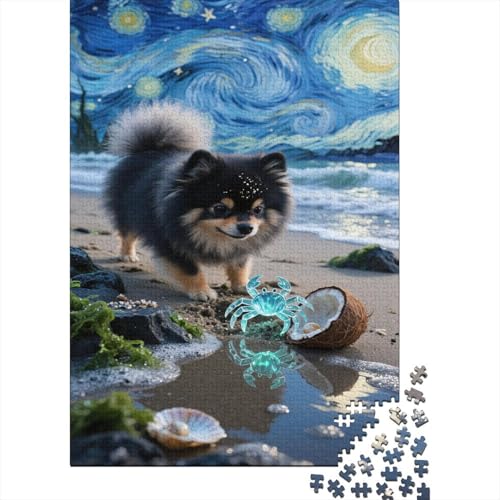 Pommerner Welpe Puzzles 1000 Teile Schwer Puzzle Spielzeug Pädagogisches Spiel Impossible Strand Sternenhimmel Herausforderung Spielzeug Für Erwachsene Und Kinder in Bewährter 1000pcs (75x50cm) von CCIZFMQ