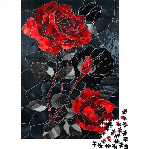 Rose Puzzle 1000 Teile Schwer Puzzle Spielzeug Lernspiel Impossible Kunst aus farbigem Glas Herausforderungsspielzeug Für Erwachsene Kinder 1000pcs (75x50cm) von CCIZFMQ
