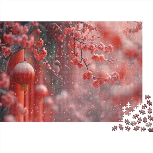 Rote Pflaume Schnee Puzzle 1000 Teile Schwer Puzzle Spielzeug Lernspiel Impossible Red Lantern Herausforderungsspielzeug Für Erwachsene Kinder 1000pcs (75x50cm) von CCIZFMQ