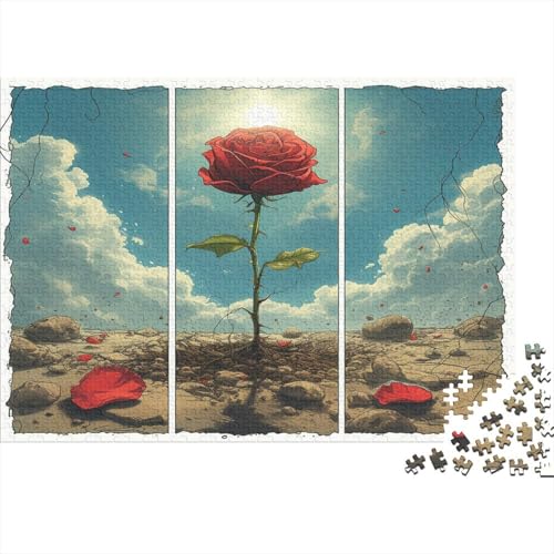 Rote Rose Puzzle 1000 Teile Schwer Puzzle Spielzeug Lernspiel Impossible Triptych Herausforderung Spielzeug Für Erwachsene Und Kinder in Bewährter 1000pcs (75x50cm) von CCIZFMQ