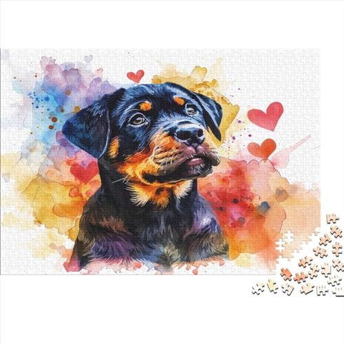 Rottweiler Puzzle 1000-teilige Schwer Puzzle Spielzeug Lernspiel Impossible Aquarellkunst Herausforderungsspielzeug Für Erwachsene Und Kinder in Bewährter 1000pcs (75x50cm) von CCIZFMQ