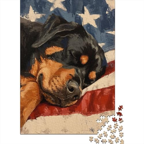 Rottweiler Puzzles 1000 Teile Schwer Puzzle Spielzeug Lernspiel Impossible Amerikanische Flagge Herausforderung Spielzeug Für Erwachsene Und Kinder in Bewährter 1000pcs (75x50cm) von CCIZFMQ