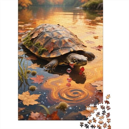 Schildkröte Puzzles 1000 Teile Schwer Puzzle Spielzeug Lernspiel Impossible Herbstblatt auf Wasser Herausforderungsspielzeug Für Erwachsene Und Kinder in Bewährter 1000pcs (75x50cm) von CCIZFMQ