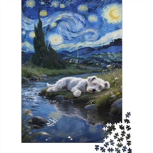 Schnauzer Puzzle 1000 Teile Schwer Puzzle Spielzeug Pädagogisches Spiel Impossible Flussgrasland Herausforderungsspielzeug Für Erwachsene Und Kinder in Bewährter 1000pcs (75x50cm) von CCIZFMQ