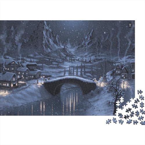 Schnee Nacht Puzzles 1000 Teile Schwer Puzzle Spielzeug Pädagogisches Spiel Impossible Dorf Fluss Herausforderungsspielzeug Für Erwachsene Und Kinder in Bewährter 1000pcs (75x50cm) von CCIZFMQ