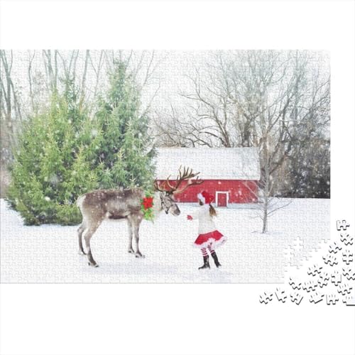 Schnee Rotes Haus Puzzle 1000 Teile Schwer Puzzle Spielzeug Lernspiel Impossible Mädchen Rentier Herausforderung Spielzeug Für Erwachsene Und Kinder Ab 14 Jahren 1000pcs (75x50cm) von CCIZFMQ