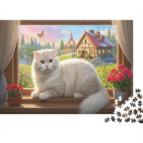Schottische Fold Puzzle 1000 Teile Schwer Puzzle Spielzeug Pädagogisches Spiel Impossible Holz Fensterbank Herausforderungsspielzeug Für Erwachsene Und Kinder Ab 14 Jahren 1000pcs (75x50cm) von CCIZFMQ
