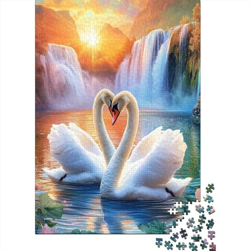 Schwan Puzzle 1000-teilige Schwer Puzzle Spielzeug Lernspiel Impossible Sunset Waterfall Herausforderung Spielzeug Für Erwachsene Kinder 1000pcs (75x50cm) von CCIZFMQ
