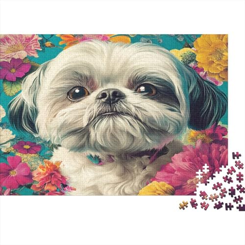 Shih Tzu Puzzle 1000 Teile Schwer Puzzle Spielzeug Pädagogisches Spiel Impossible Bunte Blumen Herausforderung Spielzeug Für Erwachsene Kinder 1000pcs (75x50cm) von CCIZFMQ