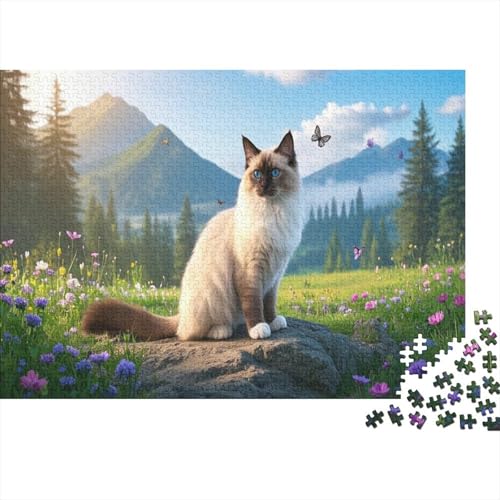 Siamische Katze Puzzle 1000 Teile Schwer Puzzle Spielzeug Lernspiel Impossible Berge Wildblumen Herausforderung Spielzeug Für Erwachsene Und Kinder Ab 14 Jahren 1000pcs (75x50cm) von CCIZFMQ