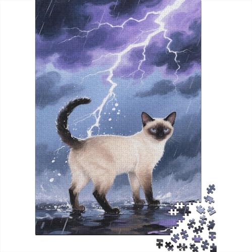 Siamische Katze Puzzle 1000-teilige Schwer Puzzle Spielzeug Pädagogisches Spiel Impossible Storm Lightning Herausforderungsspielzeug Für Erwachsene Kinder 1000pcs (75x50cm) von CCIZFMQ
