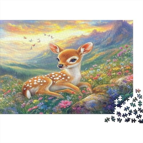 Sika Hirsch Puzzle 1000-teilige Schwer Puzzle Spielzeug Pädagogisches Spiel Impossible Berg Wildblumen Herausforderungsspielzeug Für Erwachsene Kinder 1000pcs (75x50cm) von CCIZFMQ