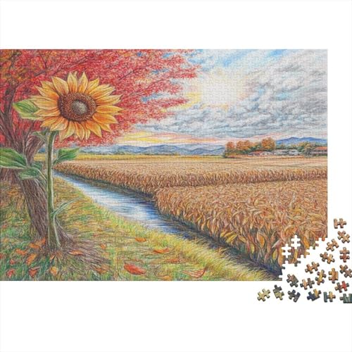 Sonnenblumen Puzzle 1000-teilige Schwer Puzzle Spielzeug Lernspiel Impossible Stream Weizen Feld Herausforderung Spielzeug Für Erwachsene Und Kinder Ab 12 Jahren 1000pcs (75x50cm) von CCIZFMQ