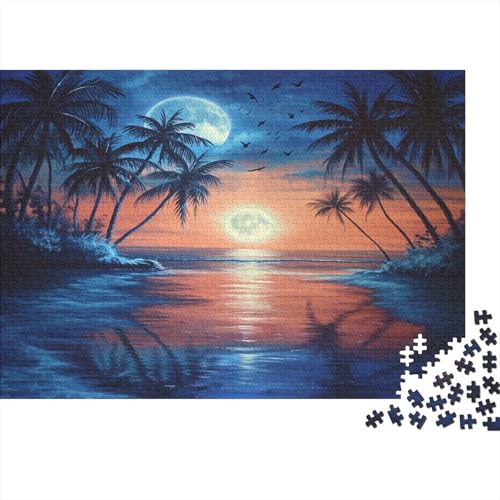 Strand Puzzle 1000-teilige Schwer Puzzle Spielzeug Lernspiel Impossible Sonnenuntergang Mond Herausforderungsspielzeug Für Erwachsene Und Kinder Ab 14 Jahren 1000pcs (75x50cm) von CCIZFMQ
