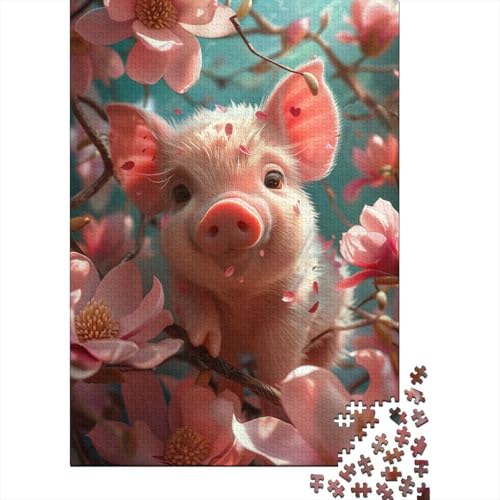 Süßes Ferkel Puzzle 1000-teilige Schwer Puzzle Spielzeug Pädagogisches Spiel Impossible Rosa Blumen Herausforderungsspielzeug Für Erwachsene Kinder 1000pcs (75x50cm) von CCIZFMQ