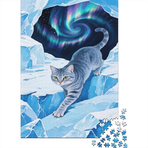 Tabby Katze Puzzle 1000-teilige Schwer Puzzle Spielzeug Lernspiel Impossible Glacier Nordlichter Herausforderung Spielzeug Für Erwachsene Kinder 1000pcs (75x50cm) von CCIZFMQ