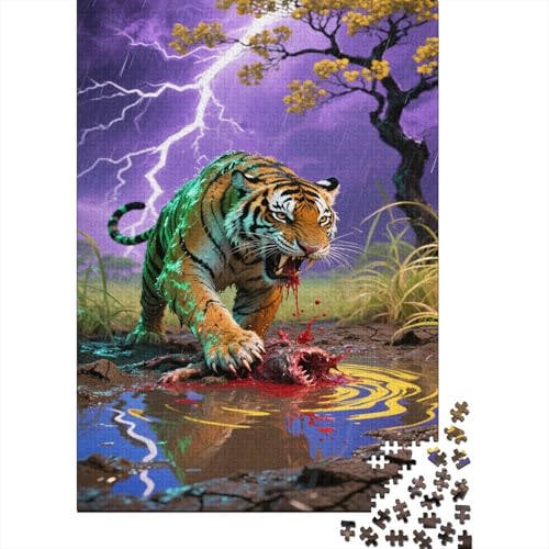 Tiger Puzzle 1000-teilige Schwer Puzzle Spielzeug Lernspiel Impossible Regennacht Blitz Herausforderungsspielzeug Für Erwachsene Und Kinder Ab 14 Jahren 1000pcs (75x50cm) von CCIZFMQ