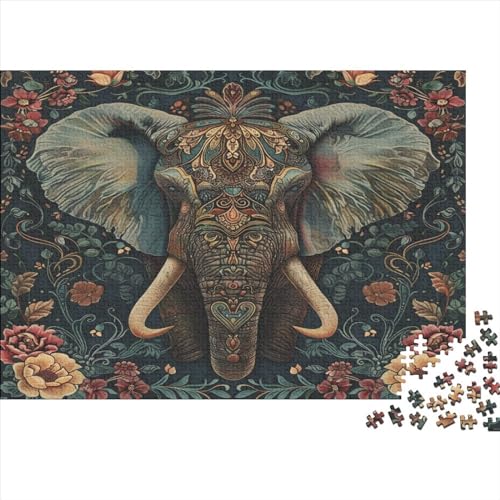 Verzierter Elefant Puzzle 1000 Teile Schwer Puzzle Spielzeug Lernspiel Impossible Retro-Stil Herausforderungsspielzeug Für Erwachsene Kinder 1000pcs (75x50cm) von CCIZFMQ