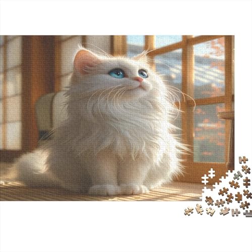 Weiße Katze Puzzle 1000 Teile Schwer Puzzle Spielzeug Lernspiel Impossible Farbenfrohes Kunstwerk Herausforderung Spielzeug Für Erwachsene Kinder 1000pcs (75x50cm) von CCIZFMQ
