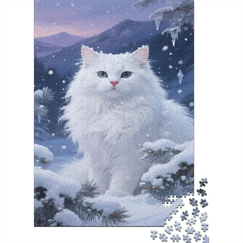 Weiße Katze Puzzles 1000 Teile Schwer Puzzle Spielzeug Pädagogisches Spiel Impossible Snow Mountain Herausforderung Spielzeug Für Erwachsene Und Kinder Ab 14 Jahren 1000pcs (75x50cm) von CCIZFMQ
