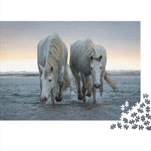 Weißes Pferd Puzzle 1000 Teile Schwer Puzzle Spielzeug Lernspiel Impossible Strand Sonnenuntergang Herausforderung Spielzeug Für Erwachsene Kinder 1000pcs (75x50cm) von CCIZFMQ