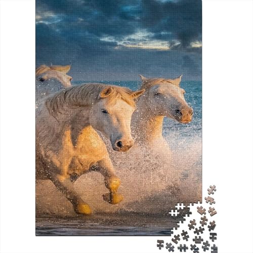 Weißes Pferd Puzzles 1000 Teile Schwer Puzzle Spielzeug Pädagogisches Spiel Impossible Sonnenuntergang am Meer Herausforderungsspielzeug Für Erwachsene Kinder 1000pcs (75x50cm) von CCIZFMQ