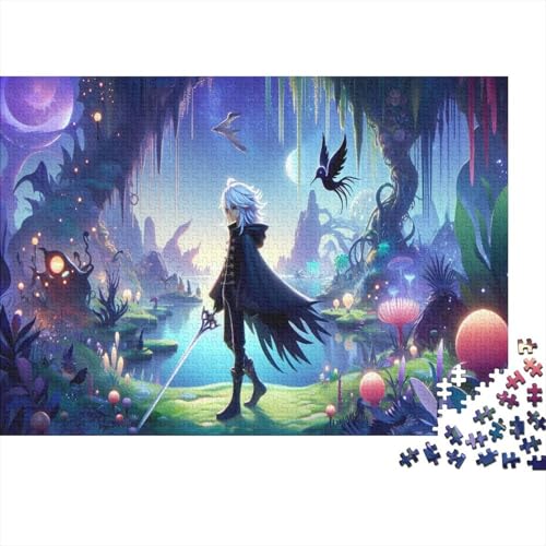 Weißhaariger Schwertmann Puzzle 1000 Teile Schwer Puzzle Spielzeug Lernspiel Impossible Enchanted Forest Herausforderungsspielzeug Für Erwachsene Kinder 1000pcs (75x50cm) von CCIZFMQ