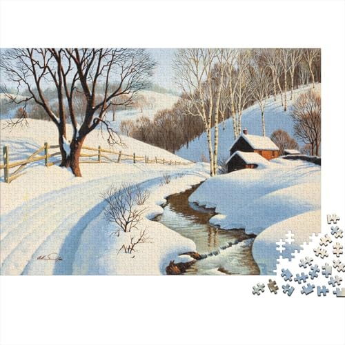 Winter Schnee Landschaft Puzzle 1000 Teile Schwer Puzzle Spielzeug Lernspiel Impossible Landhaus Herausforderung Spielzeug Für Erwachsene Kinder 1000pcs (75x50cm) von CCIZFMQ