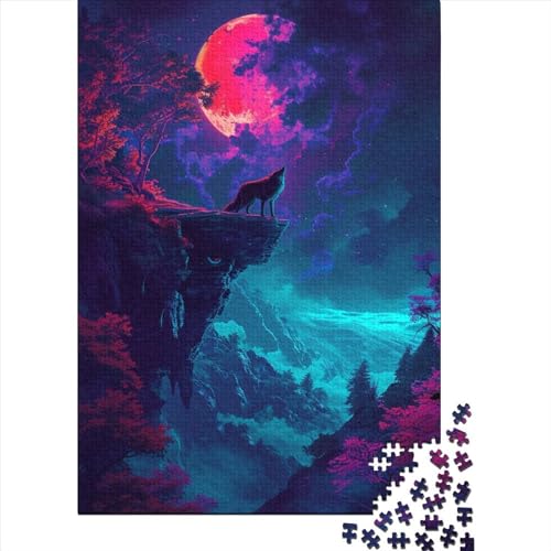 Wolf Puzzle 1000 Teile Schwer Puzzle Spielzeug Pädagogisches Spiel Impossible Blood Moon Howling Herausforderungsspielzeug Für Erwachsene Kinder 1000pcs (75x50cm) von CCIZFMQ