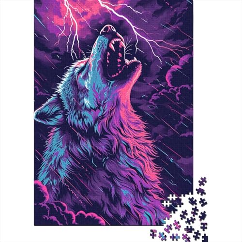 Wolf Puzzle 1000-teilige Schwer Puzzle Spielzeug Lernspiel Impossible Lightning Rainy Night Herausforderung Spielzeug Für Erwachsene Und Kinder in Bewährter 1000pcs (75x50cm) von CCIZFMQ