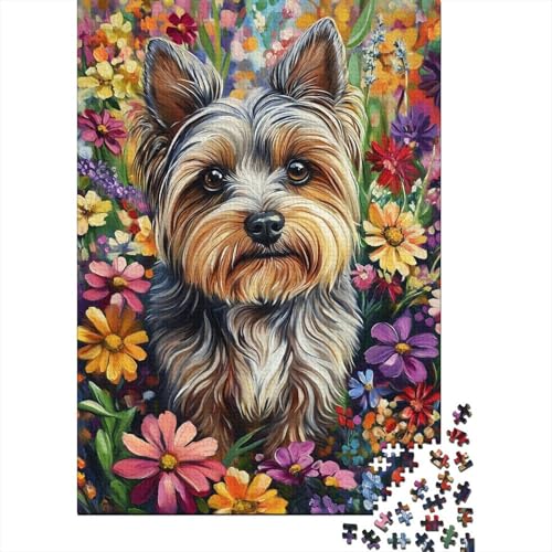 Yorkshire Terrier Puzzles 1000 Teile Schwer Puzzle Spielzeug Pädagogisches Spiel Impossible Blume Field Herausforderungsspielzeug Für Erwachsene Kinder 1000pcs (75x50cm) von CCIZFMQ