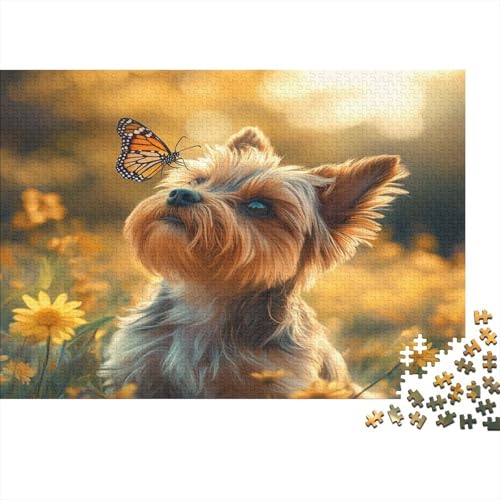 Yorkshire Terrier Puzzles 1000-teilige Schwer Puzzle Spielzeug Lernspiel Impossible Daisy Schmetterling Herausforderungsspielzeug Für Erwachsene Und Kinder in Bewährter 1000pcs (75x50cm) von CCIZFMQ