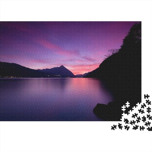 purpurer See Puzzles 1000 Teile Schwer Puzzle Spielzeug Lernspiel Impossible Sonnenuntergang Berge Herausforderung Spielzeug Für Erwachsene Und Kinder Ab 12 Jahren 1000pcs (75x50cm) von CCIZFMQ