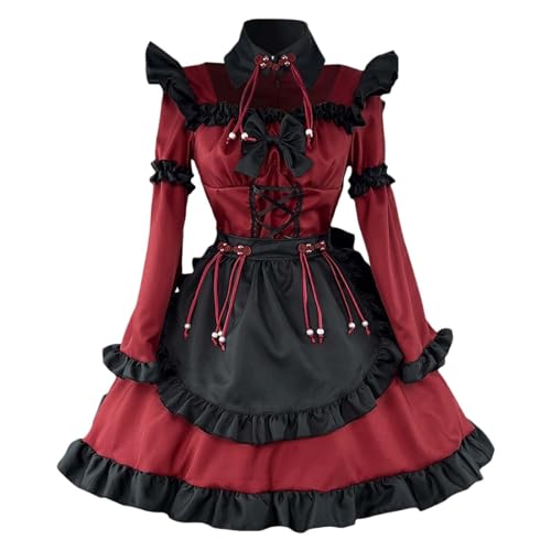 CCOOfhhc Gothic Kleidung Damen Elegant Rockabilly Kleid Swing A-Linie Partykleider Vintage Steampunk Kostüm Festliches Mittelalterkleid Hohe Taille Petticoat Halloween Faltenrock Cocktailkleid von CCOOfhhc