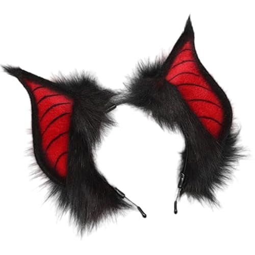 CCUUHJ Handgefertigtes Fledermaus Katzenohren Stirnband Fursuit Kopfbedeckung Cosplay Kostüm Party Zubehör (Rot) von CCUUHJ