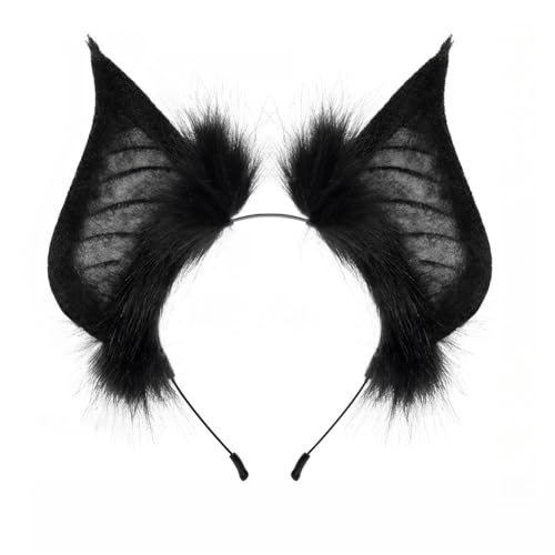 CCUUHJ Handgefertigtes Fledermaus Katzenohren Stirnband Fursuit Kopfbedeckung Cosplay Kostüm Party Zubehör (Schwarz) von CCUUHJ