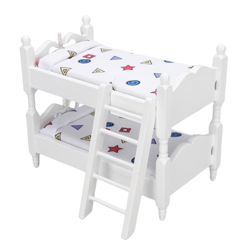 CCYLEZ 1:12 Miniatur Bunk Bed Dollhouse Möbel, 1/12 Skala Dollhouse Bett 12. Skala Puppenbett Holzkinder Spielen Spielzeug mit Leiter für Dollhouse Room Decor (Geometrisch) von CCYLEZ