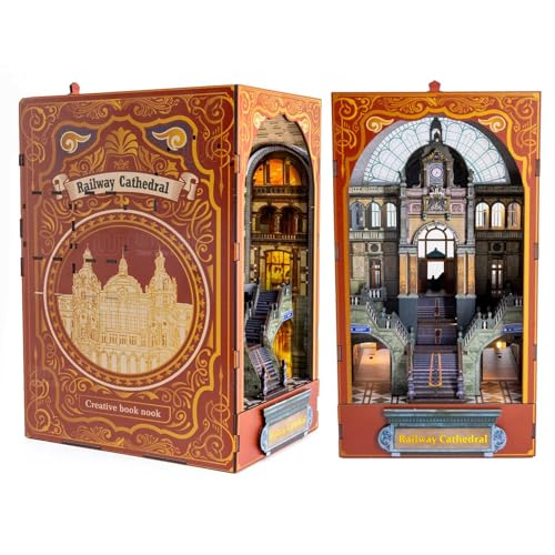 DIY Book Nook Miniatur-Kit, Railway Cathedral Puppenhaus-Einsatz-Decor, 3D-Holzpuzzle Miniatur-Haus-Buchstütze, Modellbausätze für Erwachsene von CCogzbb