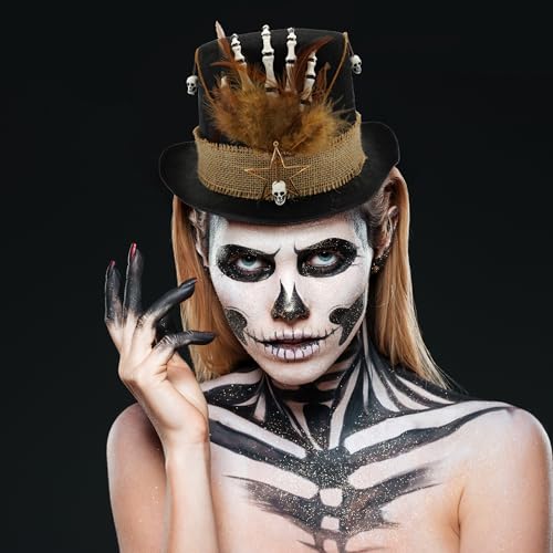 CCollection Zylinderhut mit Skeletthand und Federn, Halloween, Karneval, Festival, Themenparty, 57cm von CCollection