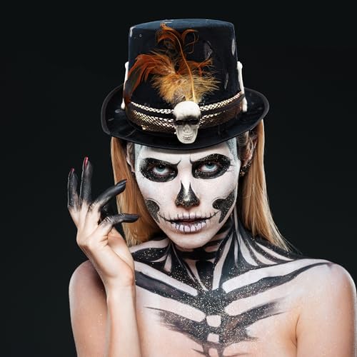 CCollection Zylinderhut mit Totenkopf und Federn, Halloween, Karneval, Themeparty, Festival, ca. 57cm von CCollection