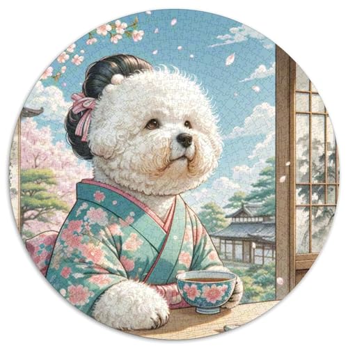 Bichon Frise Puzzle 1000 Teile Rund Puzzles Erwachsene Und Kinder Handwerk Großes Gemütliche Schwieriges Croissant Circular Herausforderndes Spielzeug 1000pcs (67.5x67.5cm) von CDFABYTEM